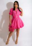 Solid Short Sleeve Belted Mini Dress MXDF-6086