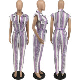 Casual Striped Sleeveless Sashes Jumpsuit MXDF-6085