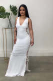Solid Lace-Up Hollow Out Sleeveless Maxi Dress ZDF-31196