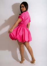 Solid Short Sleeve Belted Mini Dress MXDF-6086