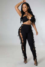 Solid Sexy Lace-Up Tube Top+Pants 2 Piece Sets ME-8052