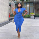 Plus Size Solid Short Sleeve Slim Long Dress WPF-80548