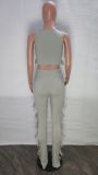 Solid Color Vest Hollow Lace-up Pants Two Piece Sets LX-6925