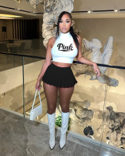 Pink Letter Tank Top+Pleated Mini Skirt 2 Piece Sets ANDF-1336
