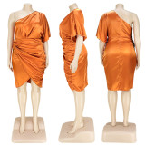 Plus Size Sexy One Shoulder Midi Dress ASL-7078