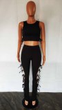 Solid Color Vest Hollow Lace-up Pants Two Piece Sets LX-6925