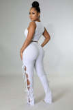 Solid Color Vest Hollow Lace-up Pants Two Piece Sets LX-6925