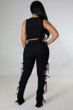 Solid Color Vest Hollow Lace-up Pants Two Piece Sets LX-6925