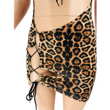 Leopard Lace-Up Hollow Out Sleeveless Mini Dress JZHF-8108