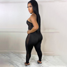 Fashion Sexy Tube Top Tight Mesh Splice See-through Jumpsuit HMS-5541