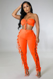 Solid Sexy Lace-Up Tube Top+Pants 2 Piece Sets ME-8052