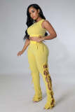 Solid Color Vest Hollow Lace-up Pants Two Piece Sets LX-6925