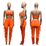 Solid Sexy Lace-Up Tube Top+Pants 2 Piece Sets ME-8052