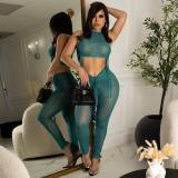 Fashion Sexy Mesh Perspective Short Top And Pants 2 Piece Sets HMS-5539