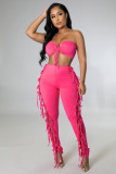 Solid Sexy Lace-Up Tube Top+Pants 2 Piece Sets ME-8052