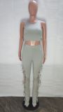 Solid Color Vest Hollow Lace-up Pants Two Piece Sets LX-6925