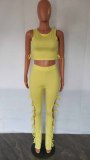 Solid Color Vest Hollow Lace-up Pants Two Piece Sets LX-6925