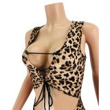Leopard Lace-Up Hollow Out Sleeveless Mini Dress JZHF-8108