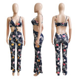 Floral Print Hollow Out Sling Jumpsuit ME-8054