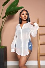 Solid Color Long Sleeve Lapel Chiffon Shirt HMS-5543