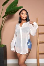 Solid Color Long Sleeve Lapel Chiffon Shirt HMS-5543