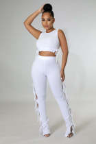 Solid Color Vest Hollow Lace-up Pants Two Piece Sets LX-6925
