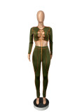 Sexy Lace Up Hollow Long Sleeve 2 Piece Sets CHY-1296