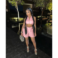 Backless Lace-up Cropped Top High Waist Hollow Shorts Set NM-8505
