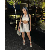 Backless Lace-up Cropped Top High Waist Hollow Shorts Set NM-8505