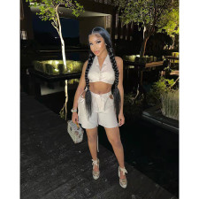 Backless Lace-up Cropped Top High Waist Hollow Shorts Set NM-8505
