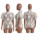 Solid Hollow Out Short Sleeve Top Sexy NIK-290