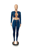 Sexy Lace Up Hollow Long Sleeve 2 Piece Sets CHY-1296