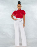 Solid Hollow Out Short Sleeve Top Sexy NIK-290