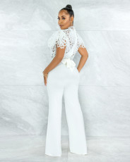 Solid Hollow Out Short Sleeve Top Sexy NIK-290