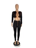 Sexy Lace Up Hollow Long Sleeve 2 Piece Sets CHY-1296