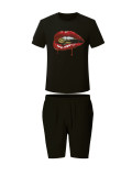 Lip Print Casual Two Piece Shorts Set MDF-5302