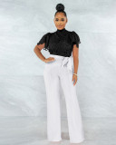 Solid Hollow Out Short Sleeve Top Sexy NIK-290