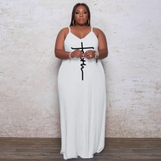 Plus Size Casual Sling Print Maxi Dress WAF-772081