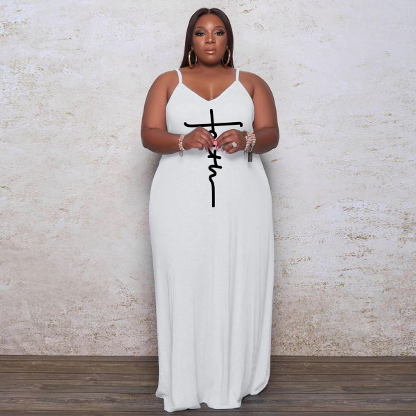 Plus Size Casual Sling Print Maxi Dress WAF-772081