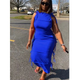 Plus Size Solid Sleeveless Lace-Up Hollow Maxi Dress GDYF-6682