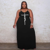 Plus Size Casual Sling Print Maxi Dress WAF-772081