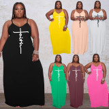 Plus Size Casual Sling Print Maxi Dress WAF-772081
