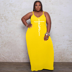 Plus Size Casual Sling Print Maxi Dress WAF-772081