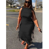 Plus Size Solid Sleeveless Lace-Up Hollow Maxi Dress GDYF-6682