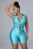 Solid Sleeveless Two Piece Shorts Set QY-5269