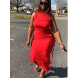 Plus Size Solid Sleeveless Lace-Up Hollow Maxi Dress GDYF-6682