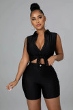 Solid Sleeveless Two Piece Shorts Set QY-5269
