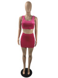 Velvet Solid Color Vest And Mini Skirt Two Piece Sets ML-7473