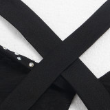 Plus Size Black Hot Drilling Cross Strap Night Club Dress NY-2316