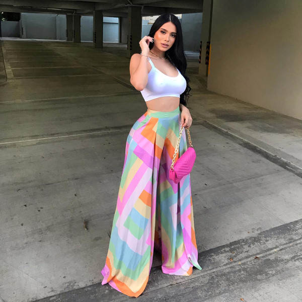 Printed Loose High Waist Wide Leg Pants SH-390292